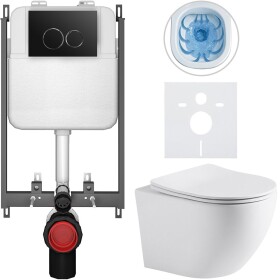 CERANO - Kompletní WC set Basic/Cesso - bílá matná - WC tlačítko Dualo/Černá - pro zazdění - 49x36 CER-8050BD86246