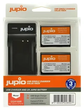 JUPIO LP-E10 / Sada 2× akumulátor + nabíječka / 1020 mAh / pro Canon (CCA1008)