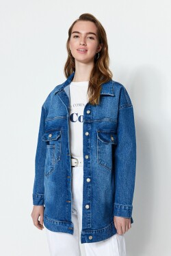 Trendyol Indigo Denim Pocket Detailní džínová bunda