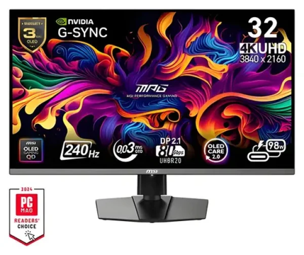 32" MSI MPG 322URXDE QD-OLED černá / Monitor / 3840 x 2160 / QD-OLED / 240Hz / 0.03ms / 1500000:1 / HDMI+DP+USB-C / VESA (9S6-3DD29A-021)