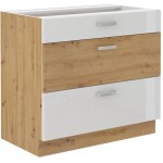 Spodní skříňka Artisan 80 D 3S BB - Premium Box Barva korpusu: Dub artisan, Barva dvířek: Bílý lesk