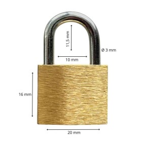 Zámek visací mosazný, 20 mm, MEGA