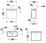 DURAVIT - D-Neo Splachovací nádrž 395x180 mm, připojení dole vlevo, bílá 0944100005