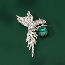 Luxusní brož se smaragdovým krystalem, Stříbrná