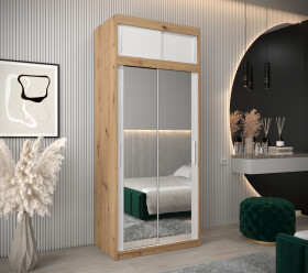 Šatní skříň Abi T3 s nástavcem Barva korpusu: Dub - Artisan, Rozměry: 100 cm, Dveře: Bílá