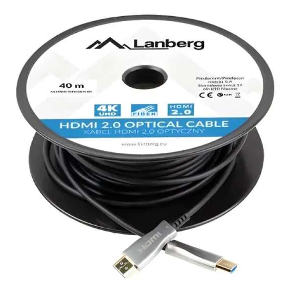 Lanberg CA-HDMI-20FB-0300-BK černá / Optický kabel HDMI / 30 m / HDMI 2.0 / 4K 60Hz / 18 Gbit/s / ARC / HDR (CA-HDMI-20FB-0300-BK)