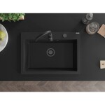 MEXEN/S - Elix granitový dřez 1-miska 700 x 500 mm, černá/stříbrná metalik, sifon černá 6526701005-73-B