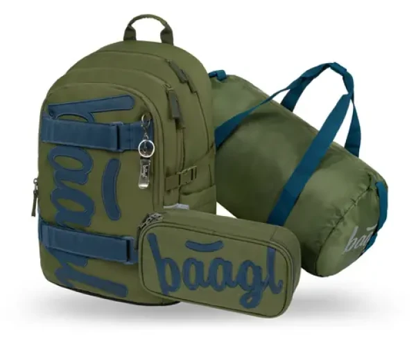 BAAGL SET 3 Skate Olive: batoh, penál, sportovní taška GRS (A-36058)