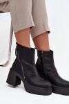 Kožené zateplené dámské kotníčkové boty na podpatku a platformě Vinceza 66831 Černé 38