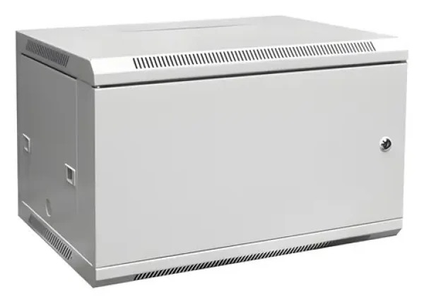 Nástěnný rozvaděč 19" 6U šedá (RAL7035) sestavený / Rozvaděč / 6U / 600×450 mm / kovové dveře (DN-W19 06U/450/MD)