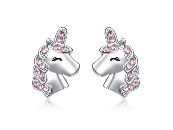 LUNICA Stříbrné náušnice RŮŽOVÝ JEDNOROŽEC 0670