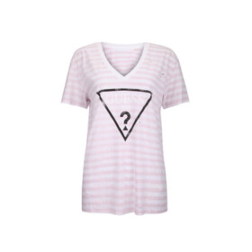 Outlet GUESS tričko Destroyed Logo V-Neck Tee lilac Růžová