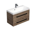 Koupelnová skříňka s černou úchytkou a umyvadlem SAT Cube Way 80x53x40 cm dub Wellington mat CUBE2C80ZDW CUBE2C80ZDW
