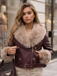 Dámská zimní kožená bunda s kožešinou, bordová, FashionStreet TY5980 S