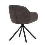 Židle jídelní, modrá látka a tmavě šedá látka v dekoru vintage kůže, černý kov, otočná P90°+ L90° s vratným mechanismem