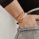 Perlový náramek Blanca Gold - chirurgická ocel, sladkovodní perla, Zlatá 18 cm