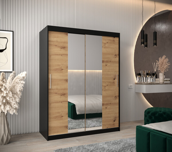 Šatní skříň Abi T1 Barva korpusu: Černá, Rozměry: 150 cm, Dveře: Dub artisan