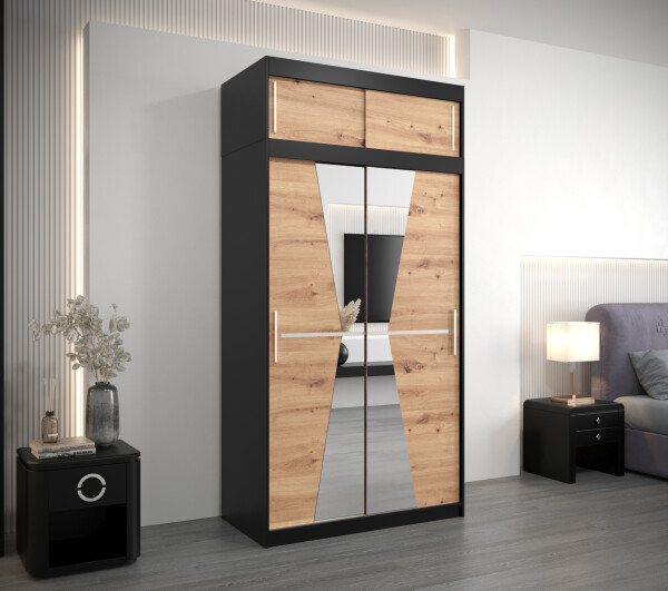 Šatní skříň Abi Ma s nástavcem Barva korpusu: Černá, Rozměry: 120 cm, Dveře: Dub artisan