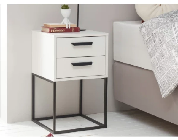 Noční stolek se 2 zásuvkami Suna, bílý