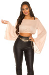 Sexy KouCla Šifon Latina Crop Top netopýří rukávy BEIGE S