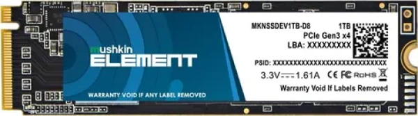 Mushkin Element 1TB SSD / M.2 2280 / NVMe PCIe 3.0 x4 / RW:2000 1600 MBps / MTBF: 1 / 3y (MKNSSDEV1TB-D8)