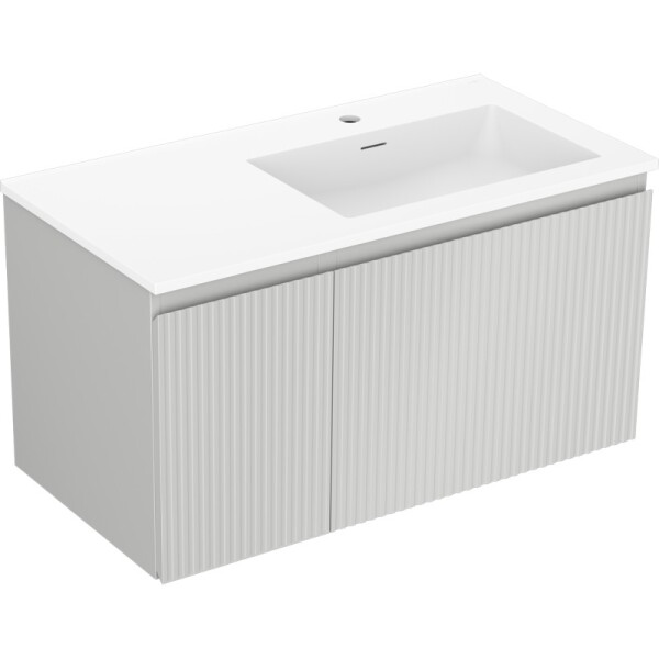MEXEN/S - Rivel koupelnová skříňka 90 cm s umyvadlem Otis pravá, 1S, 1D, reliéf, šedá mat/bílá mat 91A23-09047-3-BBFF62-W18P01