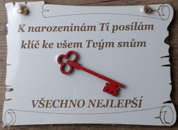Mdeco Cedulka dřevěná - klíč k narozeninám