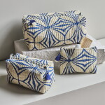 House Doctor Kosmetická taštička Care Blue – set 3 ks, béžová barva, textil