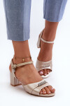 Dámské sandály z ekokože na podpatku s ozdobami zlaté Narhi 37
