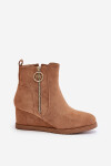 Zateplené boty na klínu s ozdobným zipem eko semišové camel Leretha 40