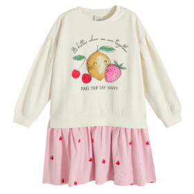 Mikinové šaty s dlouhým rukávem s potiskem ovocem -krémové - 98 CREAMY