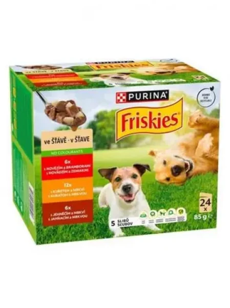 Purina Friskies Adult 24x85 g / kapsičky pro psy / 3 druhy knedlíčků (8445290791382)