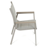 Židle zahradní béžový textilen, hliník, béžová barva, područky polywood v dekoru dubu