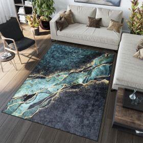 DumDekorace Černý a zelený moderní koberec s abstraktním vzorem 80 x 150 cm Černá CHE37040-TOSCANA_80X150 Černá