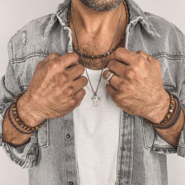 Inspirace 137 - Pánský set šperků – pravá kůže, tygří oko a chirurgická ocel