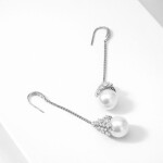 Luxusní visací náušnice s perlou Béatrice, Stříbrná Bílá