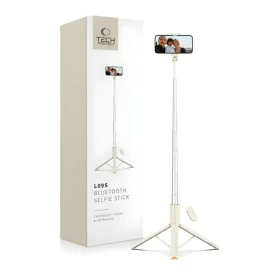 Tech-Protect L09S béžová / Selfie tyč / Stativová funkce / Bluetooth dálkové ovládání / Teleskopická 146 cm (5906302330874)