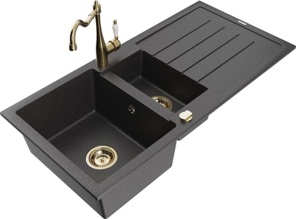 MEXEN - Andres granitový dřez s odkapávačem včetně baterie Carla, černá nakrapiany 6515-76-670700-50