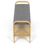 Botník / taburet, police, masiv bambus, přírodní odstín, šedá látka