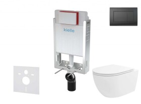 Kielle - Genesis Set předstěnové instalace, klozetu Oudee Vortex, sedátka softclose a tlačítka Gemini III, matná černá 30505SZ87
