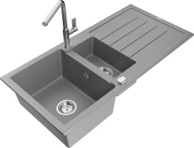 MEXEN - Andres granitový dřez s odkapávačem včetně baterie Flora, šedá 6515-71-670401-00