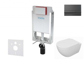 Kielle - Genesis Set předstěnové instalace, klozetu Oudee, sedátka softclose a tlačítka Gemini I, lesklá černá 30505SZ67