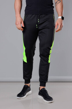 Černo-limetkové pánské teplákové kalhoty se vsadkami (8K168) Barva: odcienie czerni, Velikost: