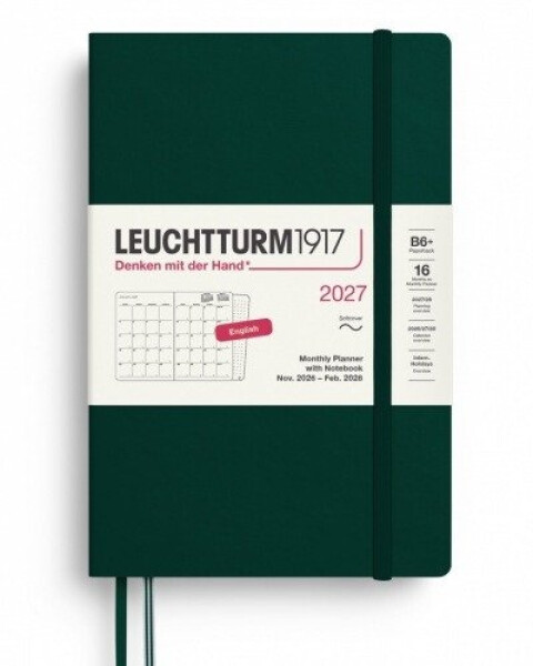 Měsíční plánovač Zápisník Forest Green, Paperback B6+ 2027, 16 Months, Softcover, anglicky
