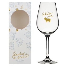 Bella Rose Sklenice na víno Čekám na zlaté prasátko + vánoční krabička, čirá barva, sklo,