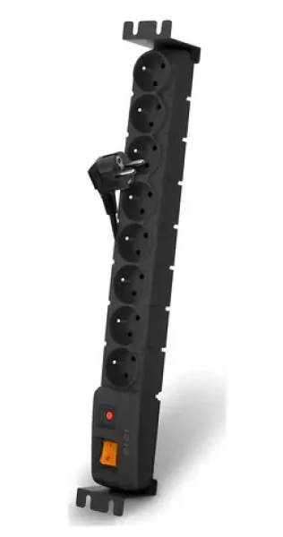 19" Acar S8 5m černá / Rozvodný panel / 8x zásuvka 230V / přepěťová ochrana 10A / rack 1,5U (96081)