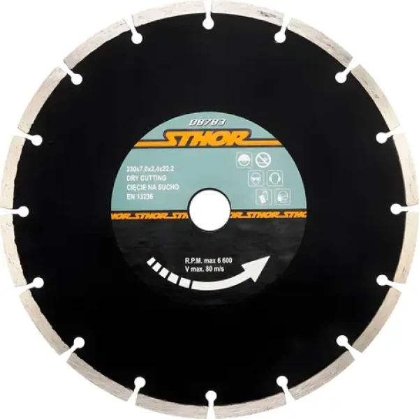 Sthor Kotouč diamantový řezný segmentový 230x22,2 mm / Suché řezání / Max. 6600 ot./min (TO-08783)