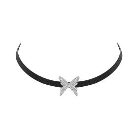 Choker náhrdelník Ynka - motýl, zirkon, Černá 38 cm + 5 cm (prodloužení)
