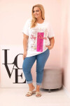 Dámská bavlněná halenka Plus Size s potiskem „Day Dream“ bílá + růžová UNI