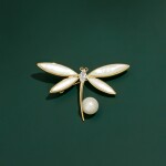 Brož s perlou a zirkony Catrin - vážka, Zlatá